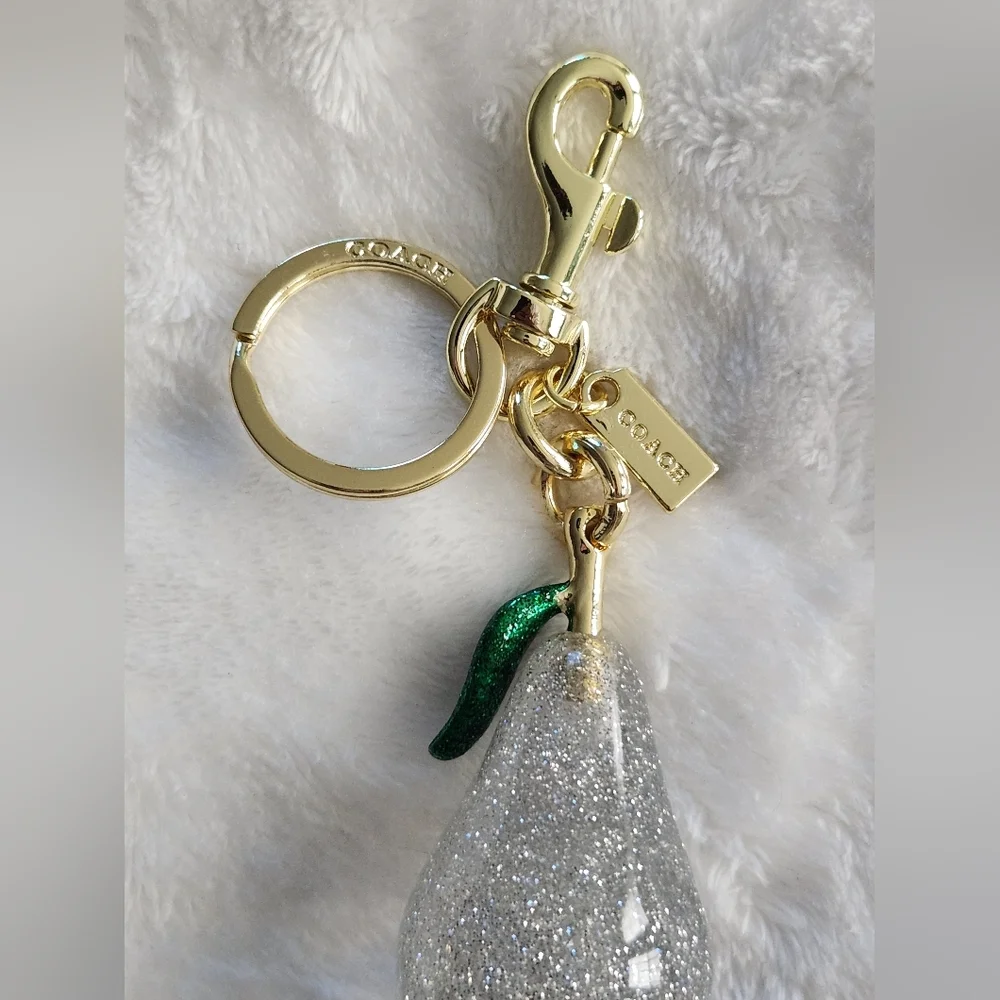 Sparkling Silver Clear Pear Keychain Bag Charm